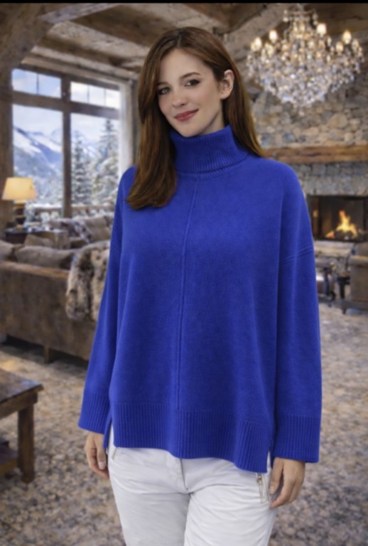 coloris bleu royal col boule 100% cachemire