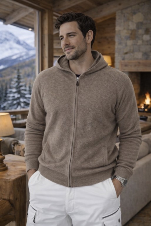 gilet capuche homme 100% cachemire