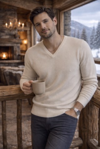 pull 4 fils col V homme 100% cachemire de dos