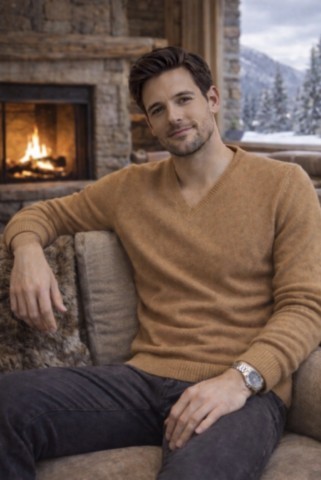 pull 4 fils col V homme 100% cachemire gris