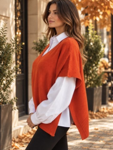 pull Poncho Julie cachemire beige médio
