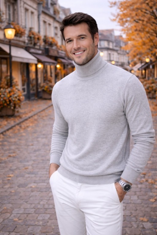 col roulé homme gris médio