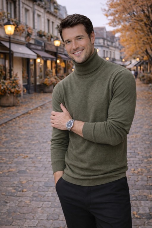 pull homme col roulé kaki 85