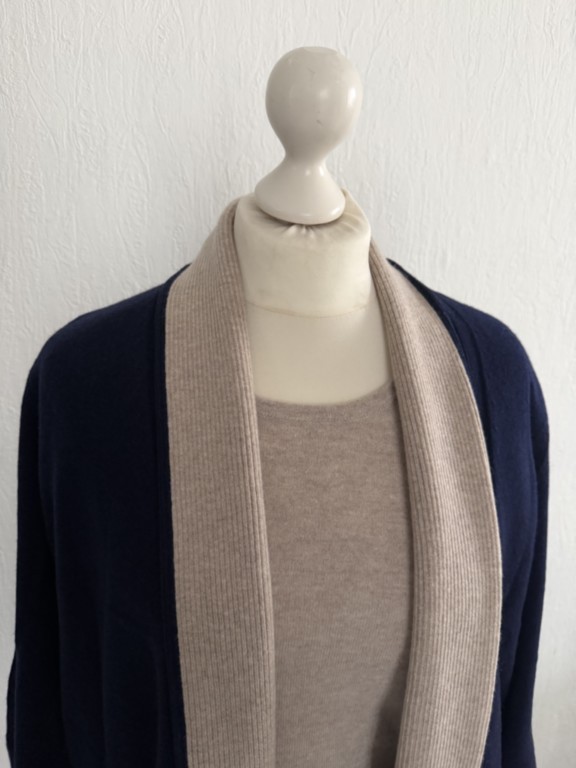 gilet maxi bicolor réversible col chale 100% cachemrie 4 fils de profil