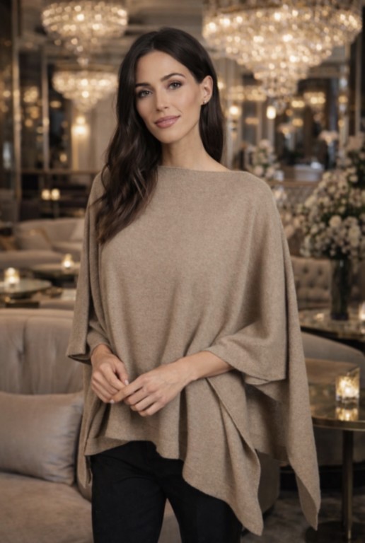 poncho 100% cachemire beige médio