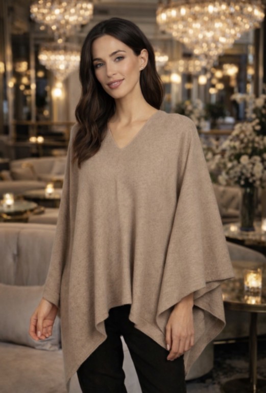 poncho V de dos 100% cachemire