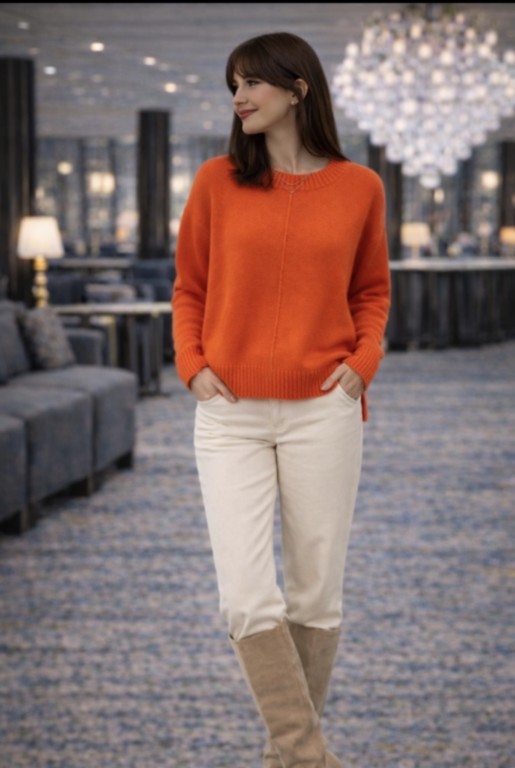 pull col rond bas arrondi  4 fils % cachemire 