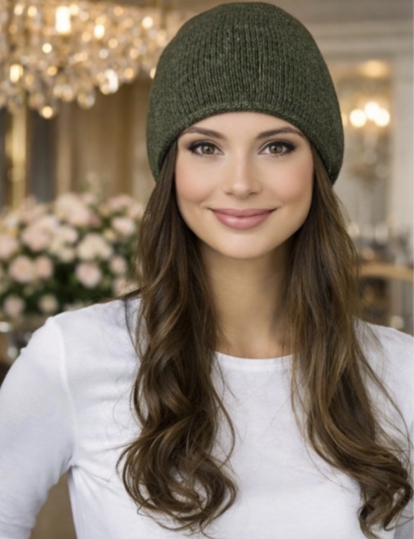 Bonnet classique 100% cachemire kaki