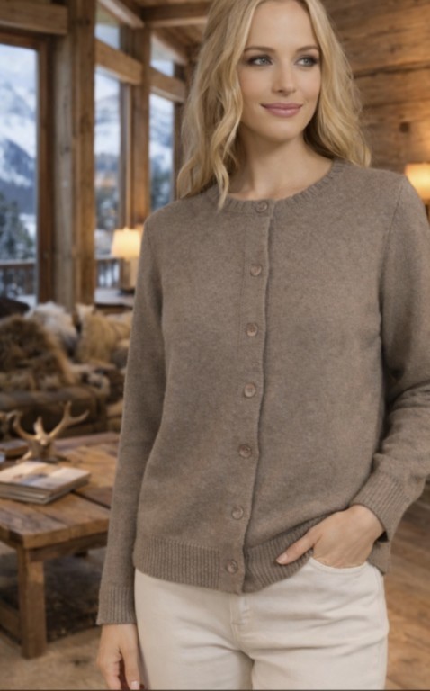 cardigan ROND femme 4 fils boutons bijoux 100% cachemire