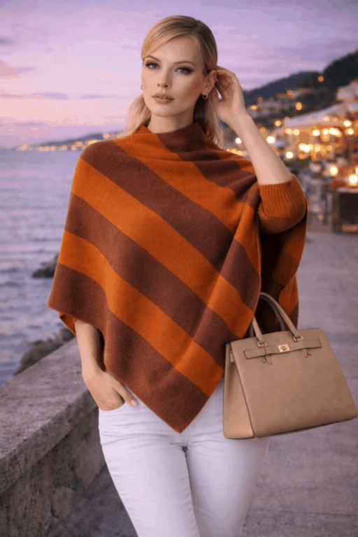 poncho rayé cachemire