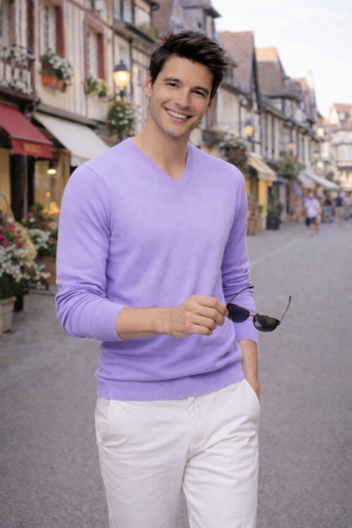 pull V homme lilas