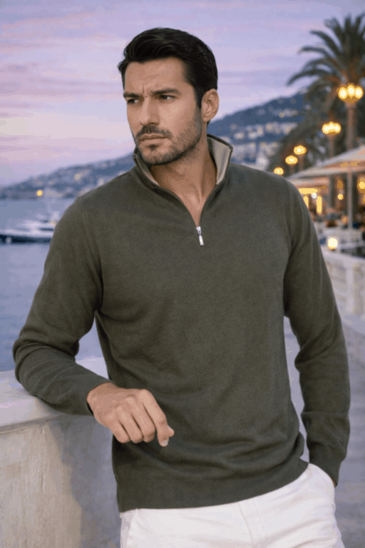 Pull homme zip camionneur kaki 85