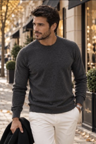 pull col V homme 100% cachemire 2 fils