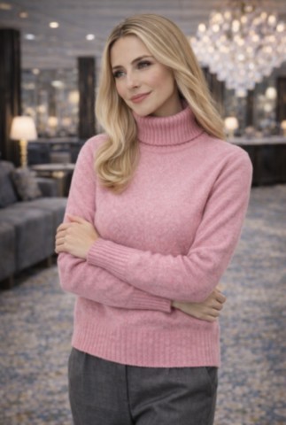 col roulé femme 4 fils cachemire profil