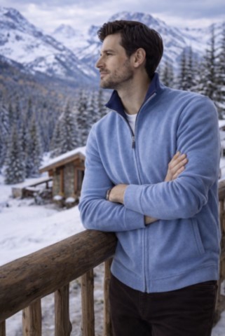 blouson bicolore 100% cachemire 4 fils marine