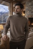 col roulé homme 4 fils 100% cachemire beige médio